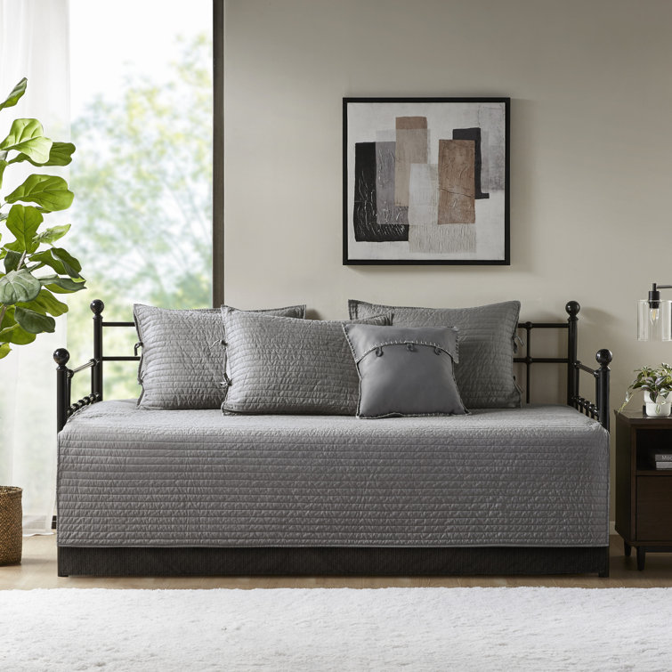 Gray Microfiber Reversible Plaid Daybed Cover Set