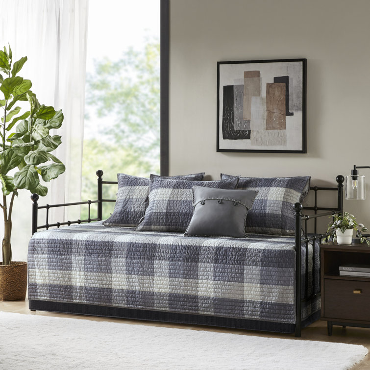 Gray Microfiber Reversible Plaid Daybed Cover Set
