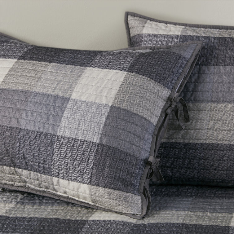 Gray Microfiber Reversible Plaid Daybed Cover Set