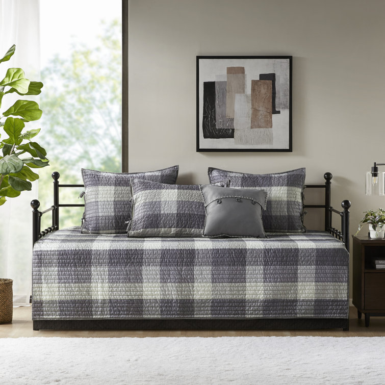Gray Microfiber Reversible Plaid Daybed Cover Set