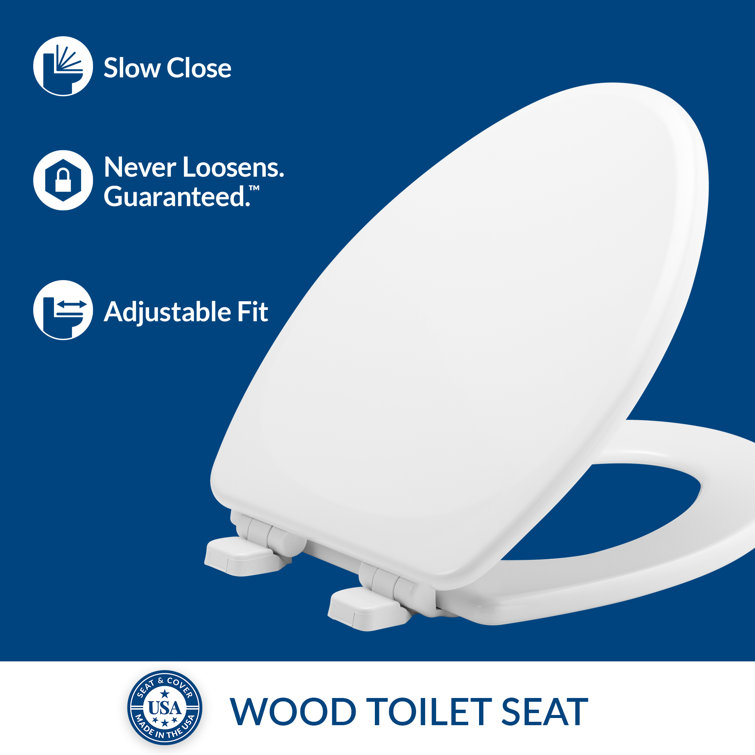 White Gloss Elongated Slow Close Enameled Wood Toilet Seat