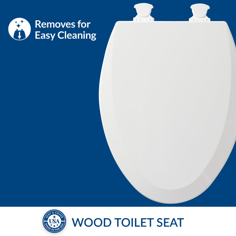 White Elongated Molded Wood Toilet Seat