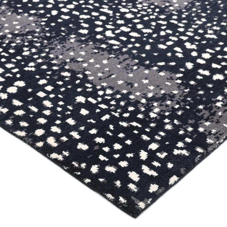Luxurious Hand-Knotted Black Wool Rectangular Area Rug 8' x 10'