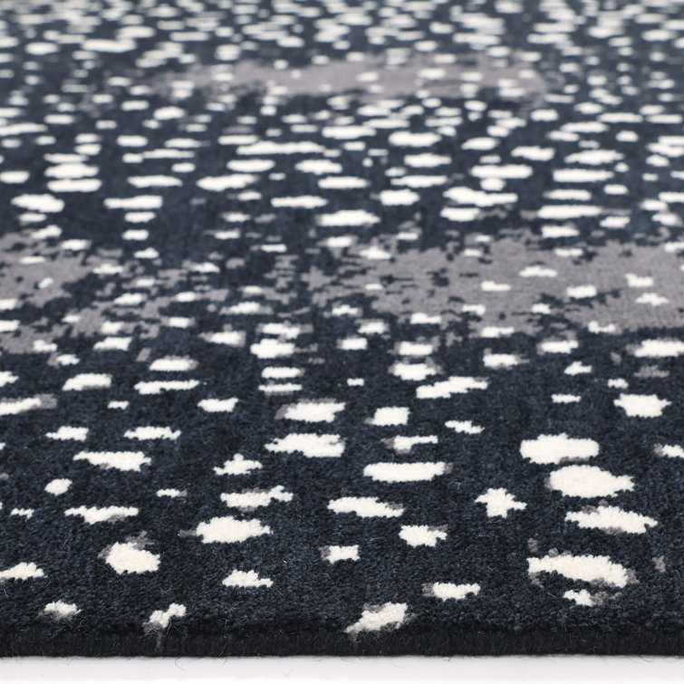 Luxurious Hand-Knotted Black Wool Rectangular Area Rug 8' x 10'
