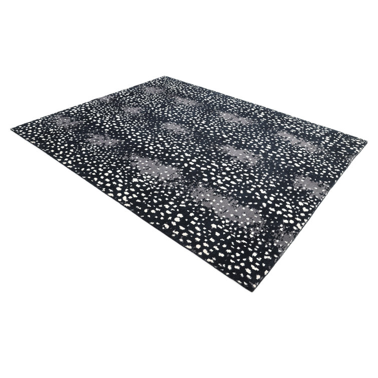Luxurious Hand-Knotted Black Wool Rectangular Area Rug 8' x 10'