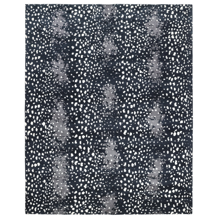Luxurious Hand-Knotted Black Wool Rectangular Area Rug 8' x 10'