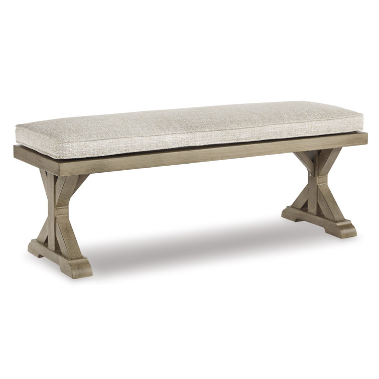 Driftwood-Inspired Coastal Beige Bench with Plush Cushion