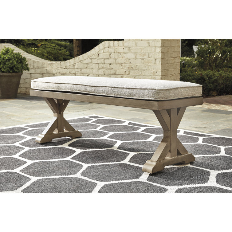 Driftwood-Inspired Coastal Beige Bench with Plush Cushion