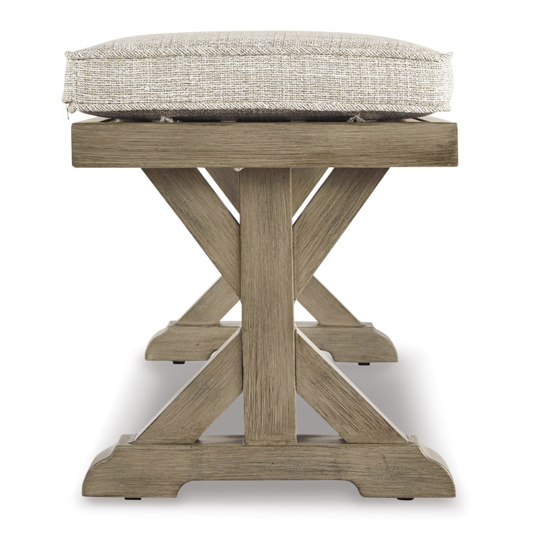 Driftwood-Inspired Coastal Beige Bench with Plush Cushion