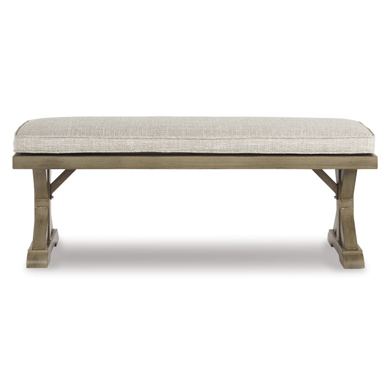Driftwood-Inspired Coastal Beige Bench with Plush Cushion