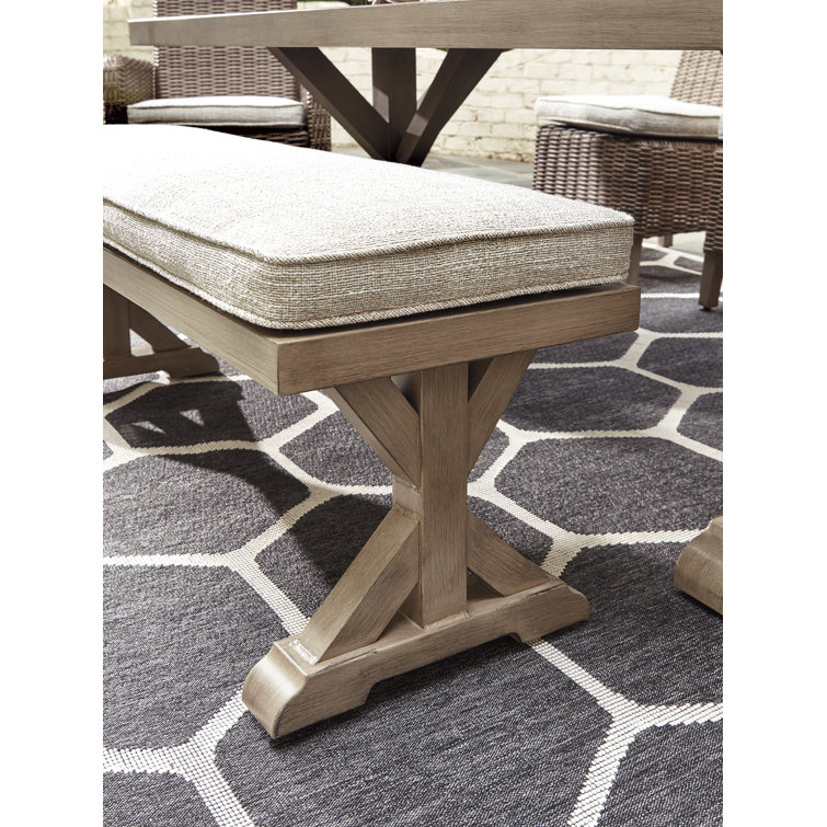 Driftwood-Inspired Coastal Beige Bench with Plush Cushion