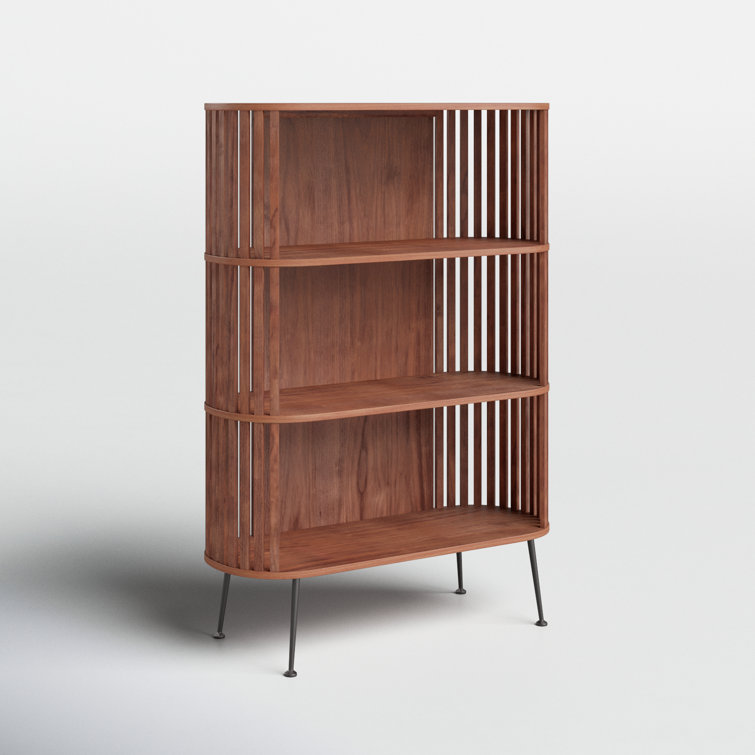 Henrich 41'' Walnut Mid-Century Modern Bookshelf with Steel Legs