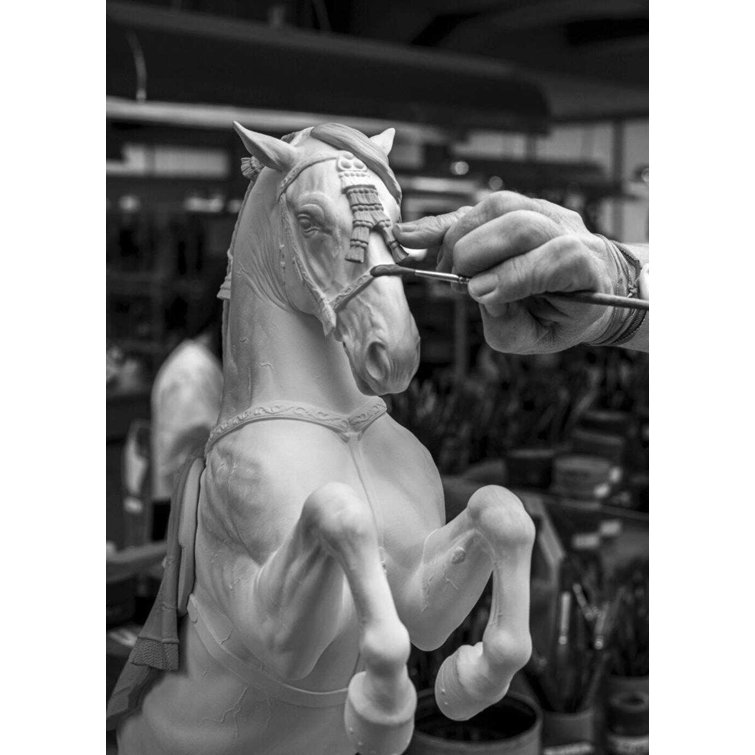 Handcrafted White and Blue Metal Horse Statue with Gold Accents