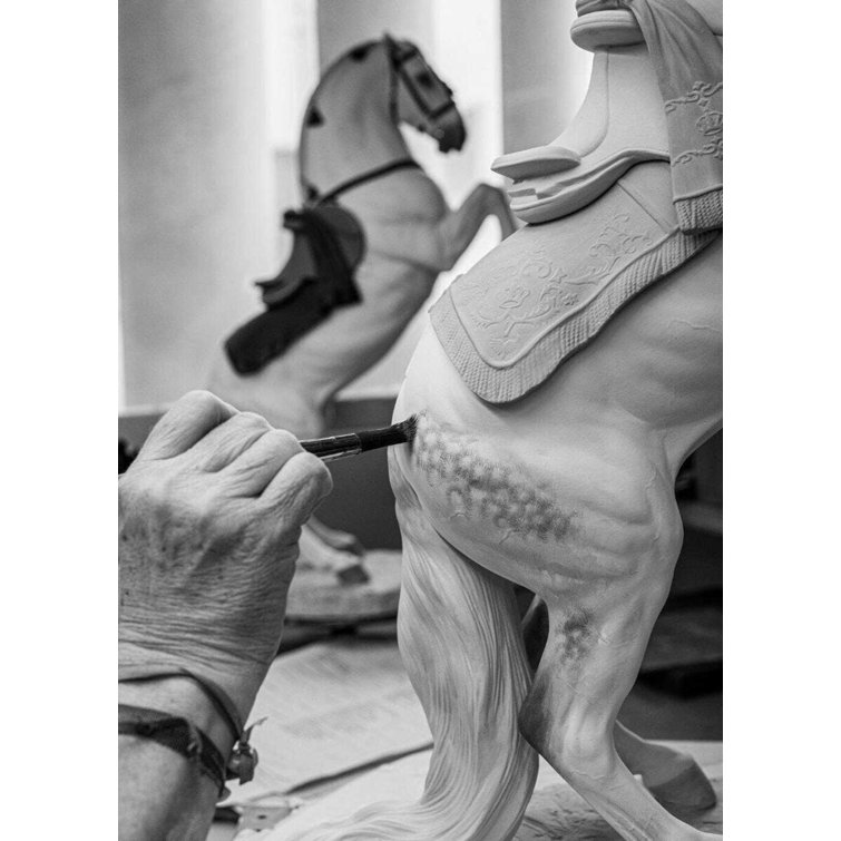 Handcrafted White and Blue Metal Horse Statue with Gold Accents