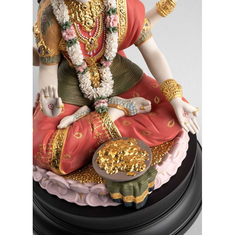 Handmade Porcelain Goddess Lakshmi Sculpture with Golden Accents