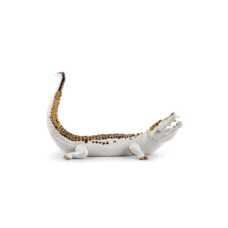 White and Copper Porcelain Crocodile Figurine