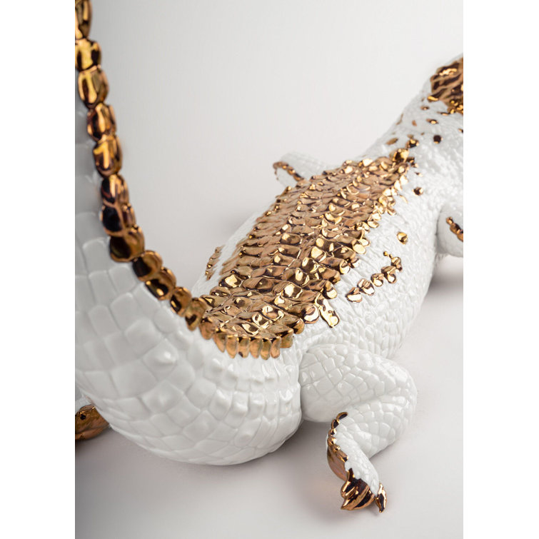 White and Copper Porcelain Crocodile Figurine