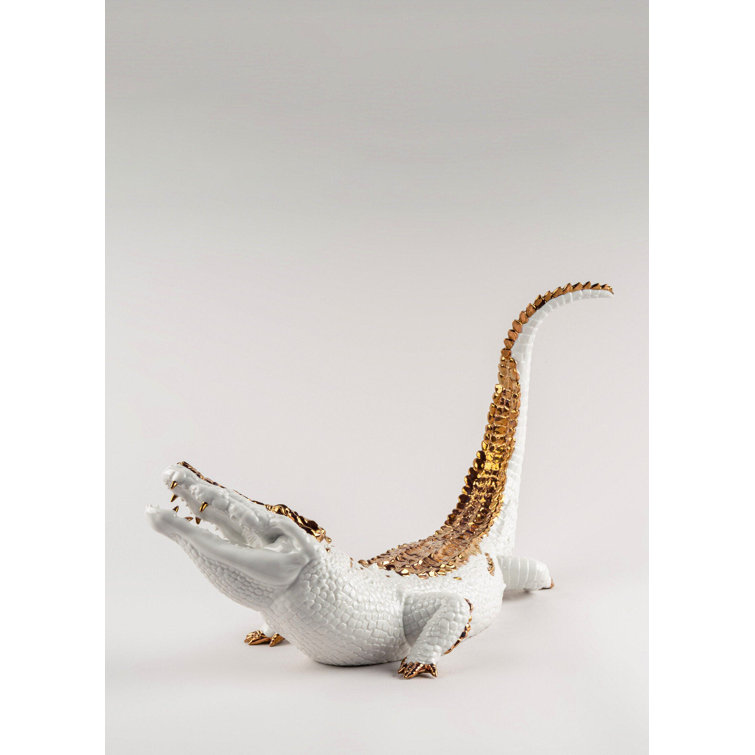 White and Copper Porcelain Crocodile Figurine