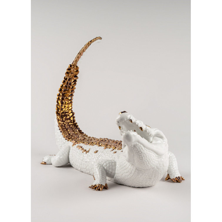 White and Copper Porcelain Crocodile Figurine