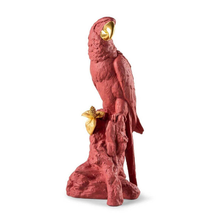 Limited Edition Red and Gold Porcelain Macaw Bird Sculpture