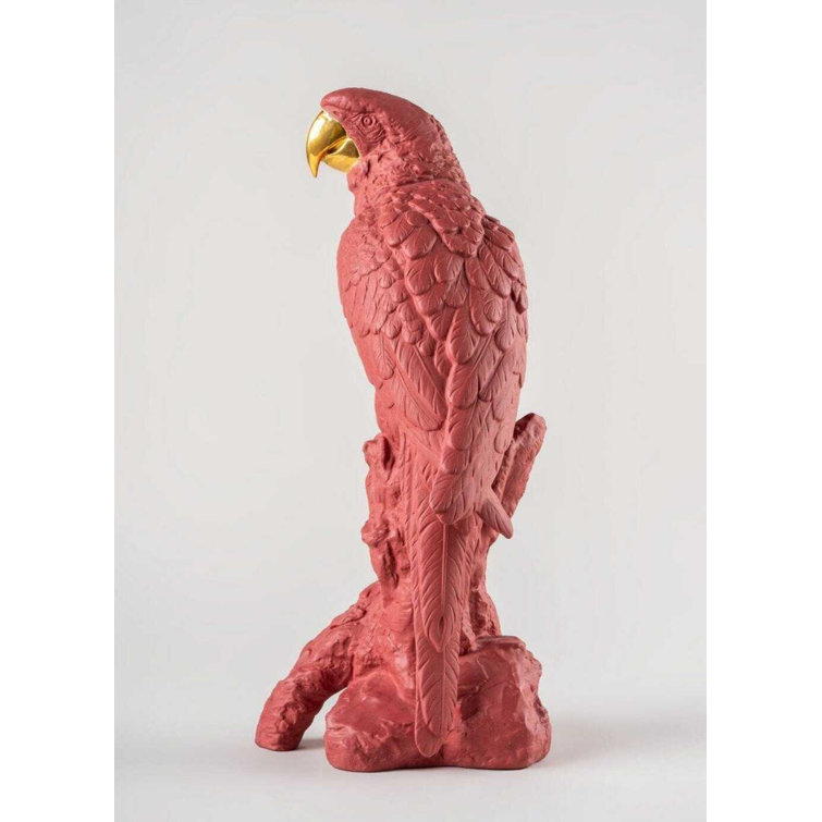 Limited Edition Red and Gold Porcelain Macaw Bird Sculpture