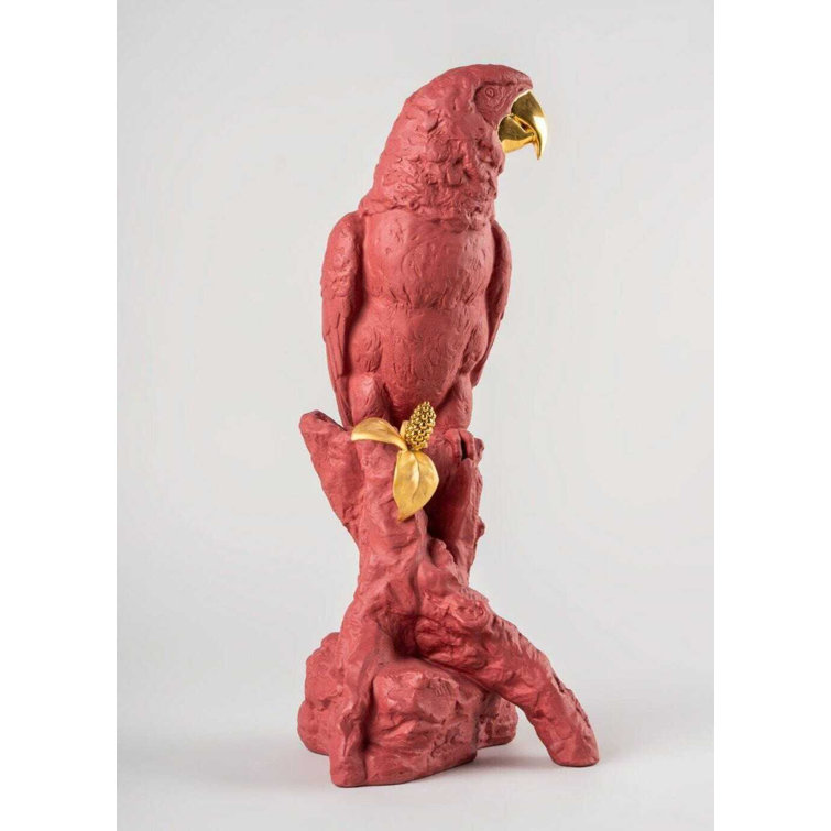 Limited Edition Red and Gold Porcelain Macaw Bird Sculpture