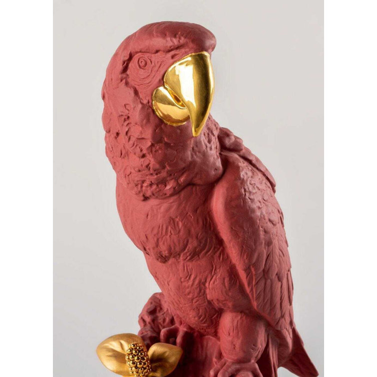 Limited Edition Red and Gold Porcelain Macaw Bird Sculpture