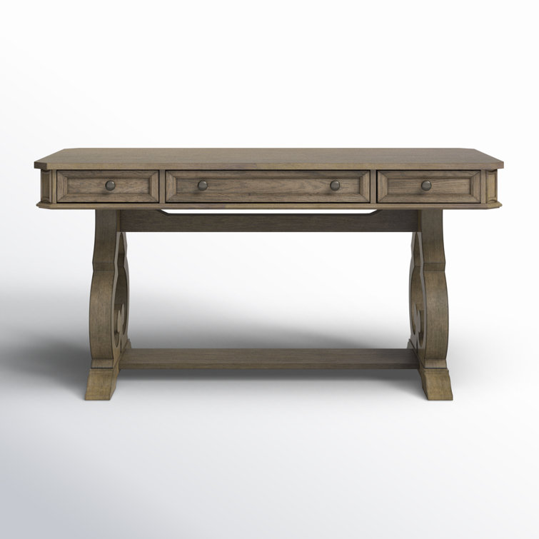 Elegant White and Brass 60" Writing Desk with Scrolled Legs