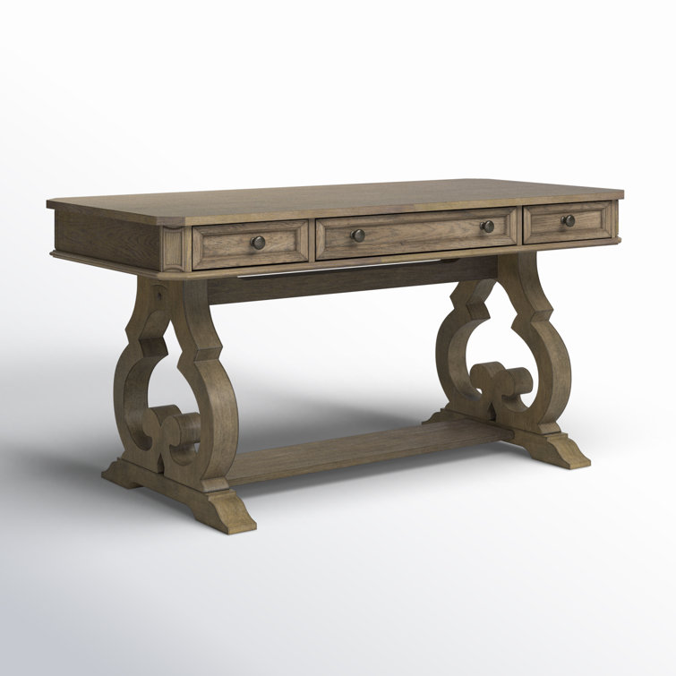 Elegant White and Brass 60" Writing Desk with Scrolled Legs
