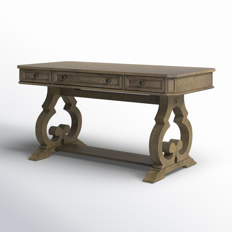 Elegant White and Brass 60" Writing Desk with Scrolled Legs