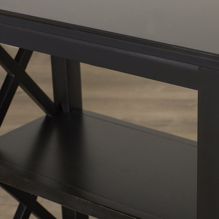 Black Hardwood 3-Shelf Bookcase with X-Shaped Side Supports