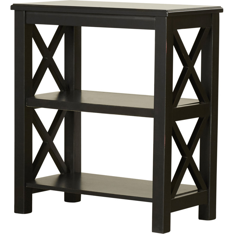 Black Hardwood 3-Shelf Bookcase with X-Shaped Side Supports