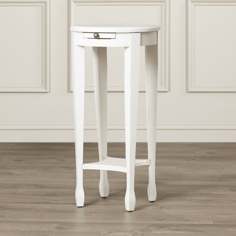 Cottage White Birch Veneer Accent Table with Pull-Out Shelf