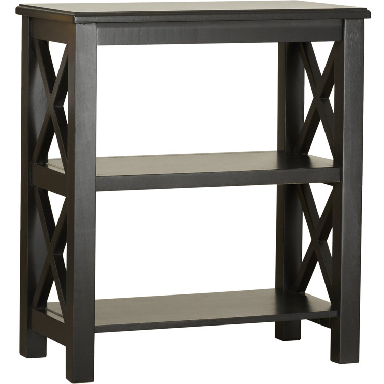 Black Hardwood 3-Shelf Bookcase with X-Shaped Side Supports
