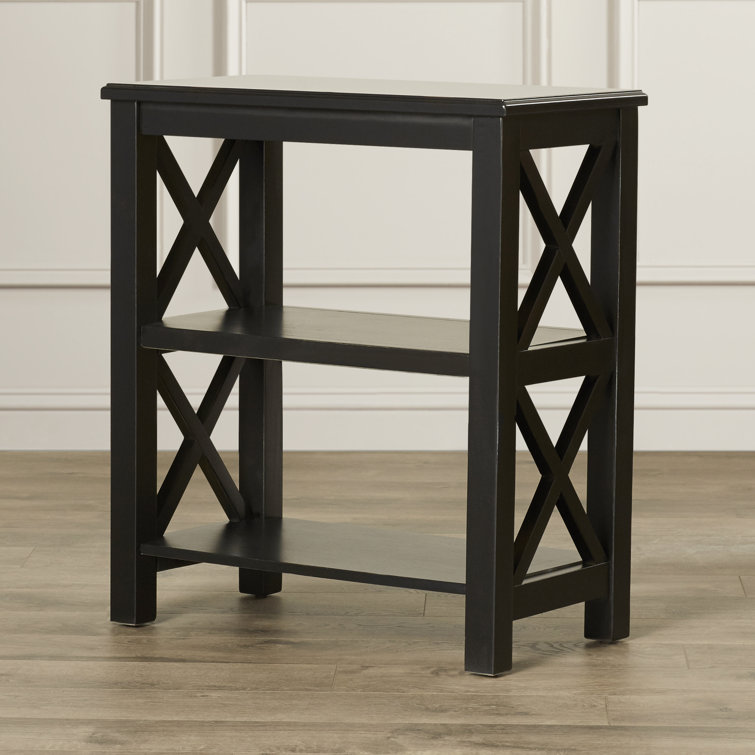 Black Hardwood 3-Shelf Bookcase with X-Shaped Side Supports