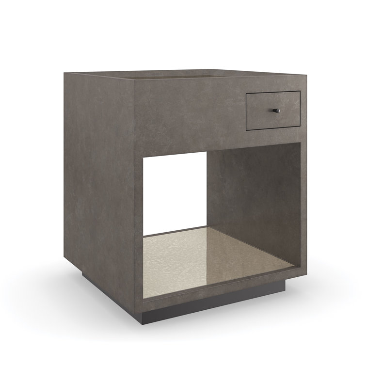 Beige and Brown Rectangular Wood End Table with Mirrored Shelf