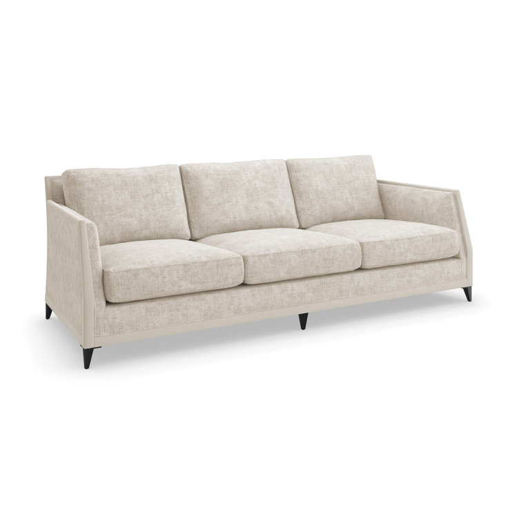 Beige Fabric Stationary Sofa with Down Fill Cushions and Wood Frame