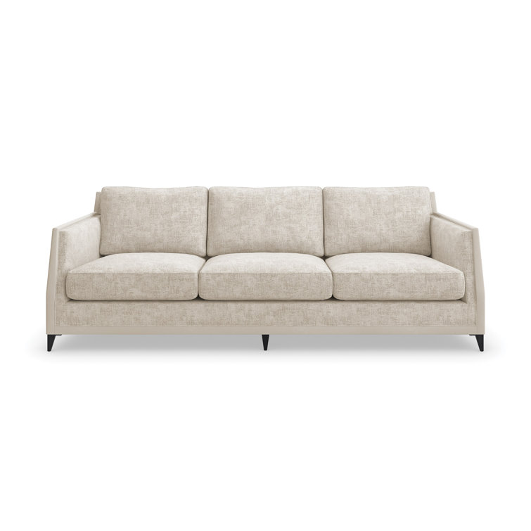 Beige Fabric Stationary Sofa with Down Fill Cushions and Wood Frame