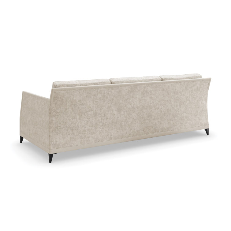 Beige Fabric Stationary Sofa with Down Fill Cushions and Wood Frame