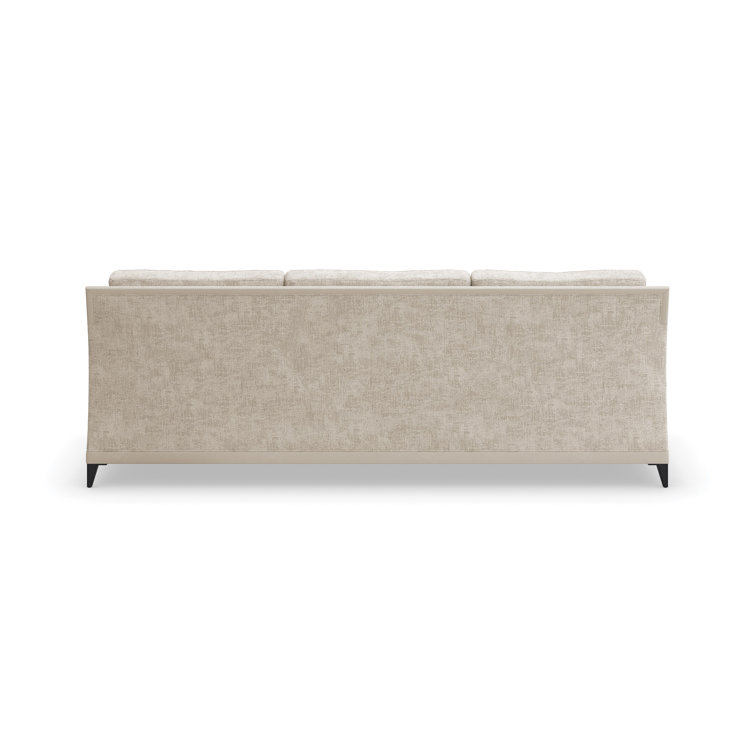 Beige Fabric Stationary Sofa with Down Fill Cushions and Wood Frame