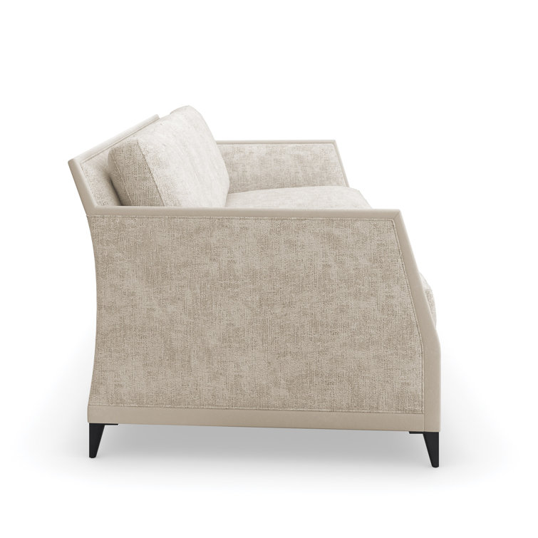 Beige Fabric Stationary Sofa with Down Fill Cushions and Wood Frame