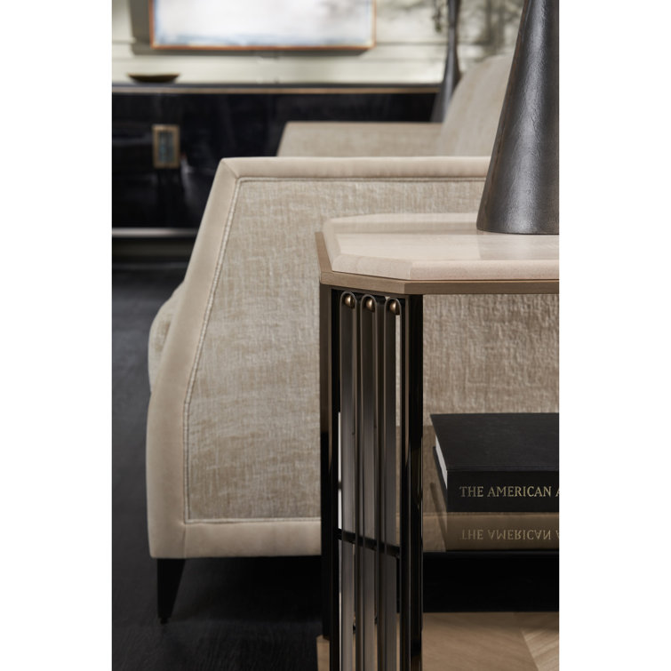 Beige Fabric Stationary Sofa with Down Fill Cushions and Wood Frame