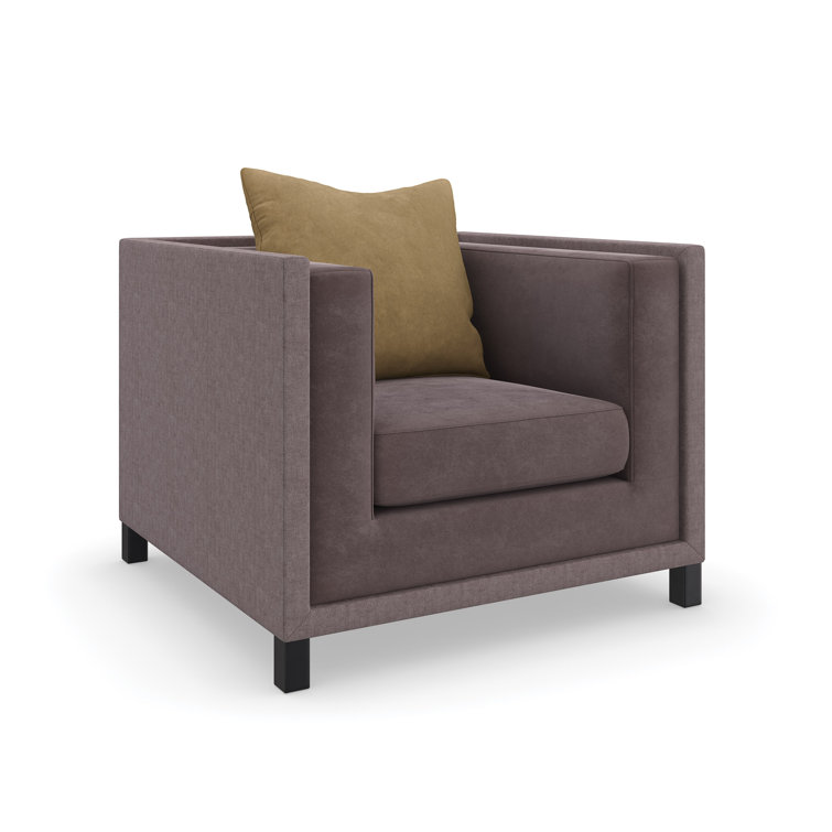 Chocolate Brown Linen and Mohair Tuxedo Chair with Metal Legs
