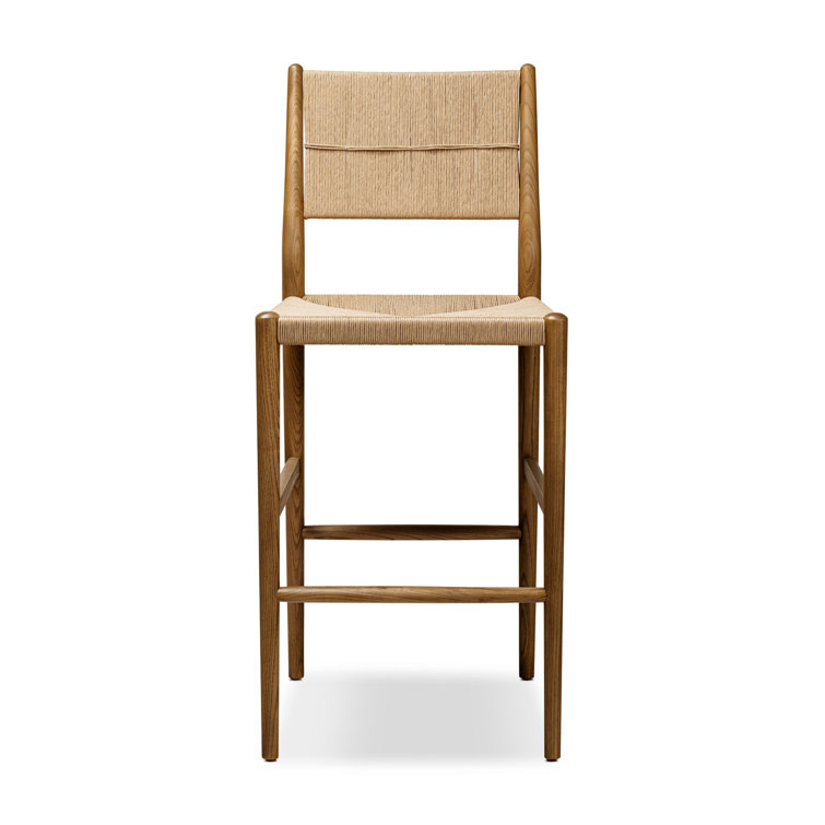 Natural Ash Wood Bar Stool with Paper Cord Seat