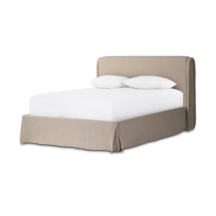 Cream Linen Upholstered Queen Bed with Tufted Headboard