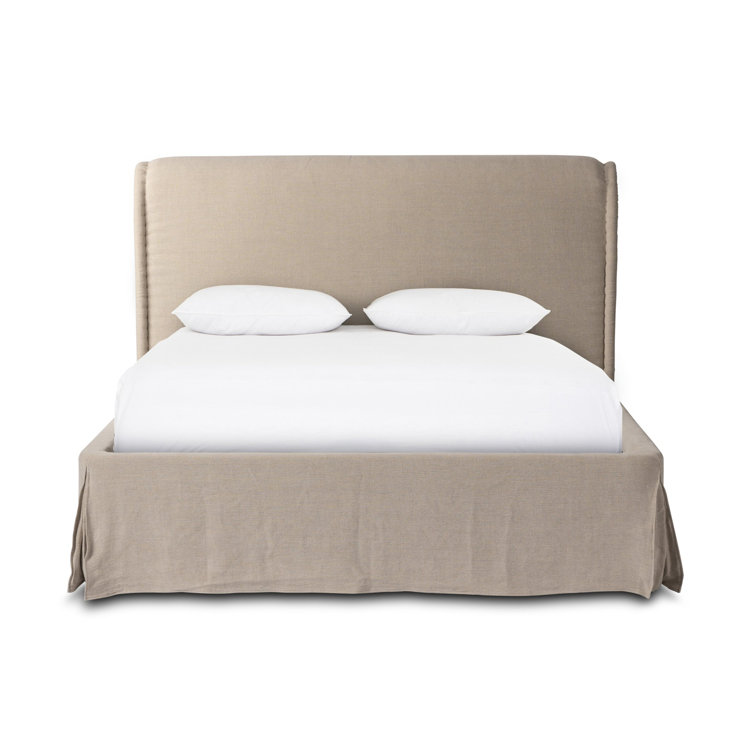 Cream Linen Upholstered Queen Bed with Tufted Headboard