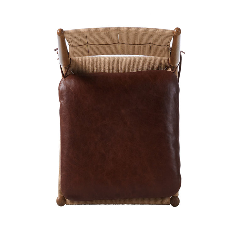 Mahogany Leather Counter Stool with Natural Wood Frame