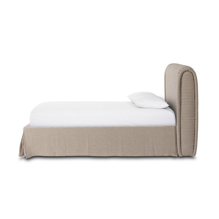 Cream Linen Upholstered Queen Bed with Tufted Headboard