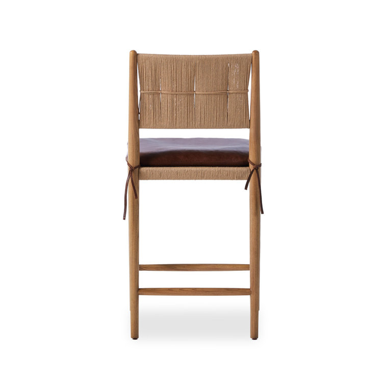 Mahogany Leather Counter Stool with Natural Wood Frame