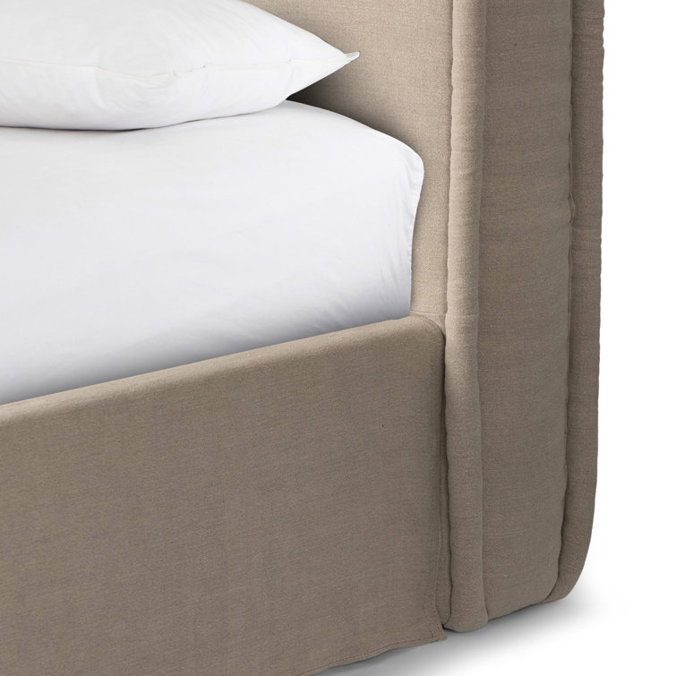 Cream Linen Upholstered Queen Bed with Tufted Headboard